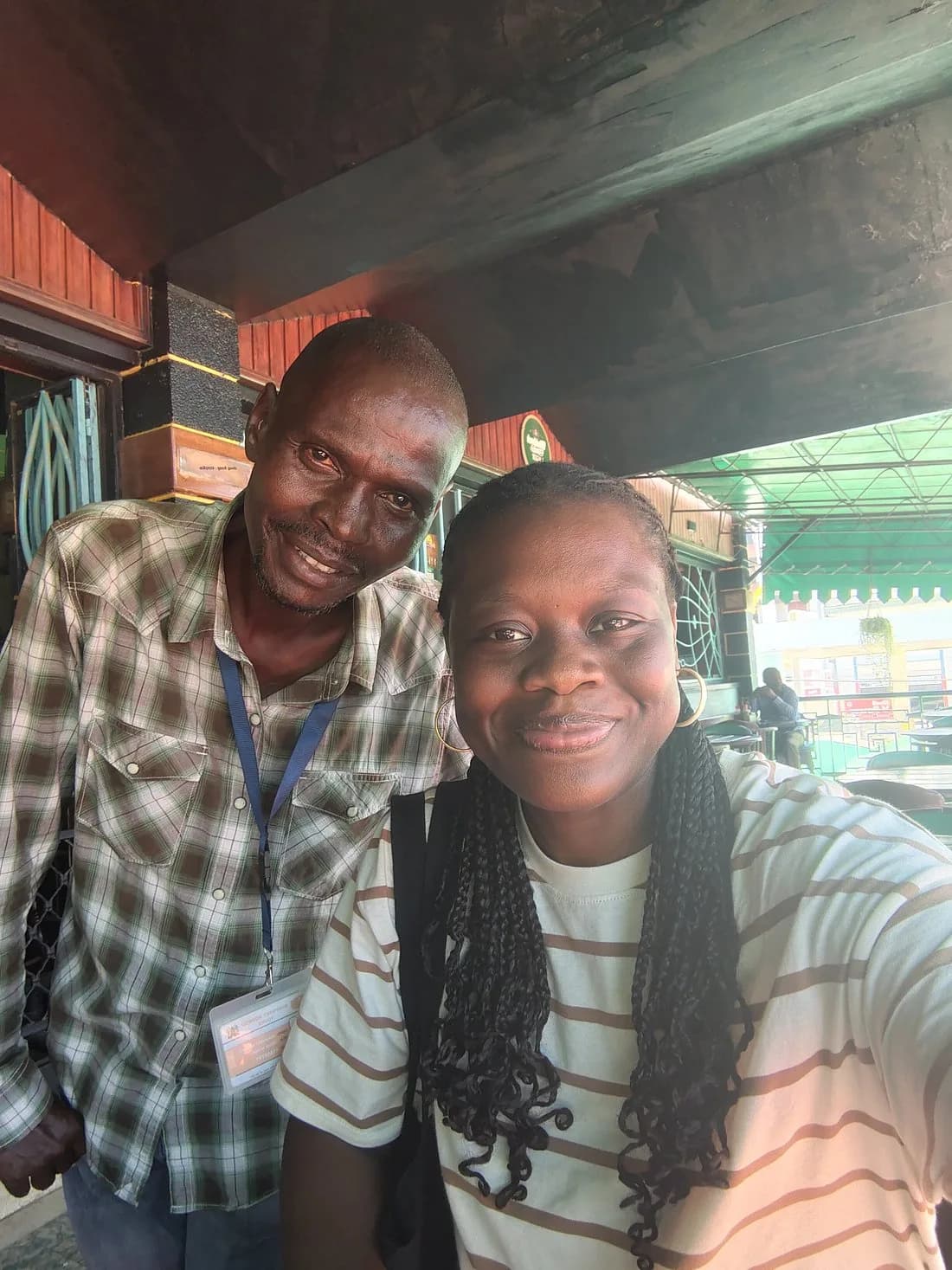 Humphrey talking with a guest in Old Town Mombasa